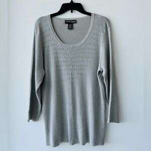 VTG Norton McNaughton Sweater Silver Sparkle Silk Ribbed Knit Womens 2X Elegant
